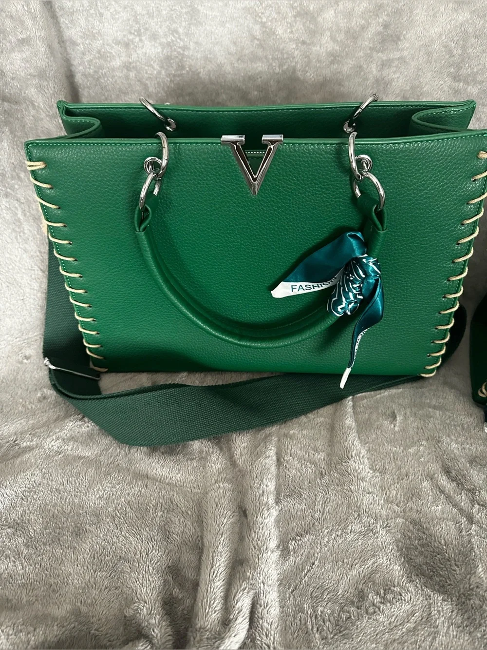 New Three Piece Green Tote, Crossbody & Wallet Set
